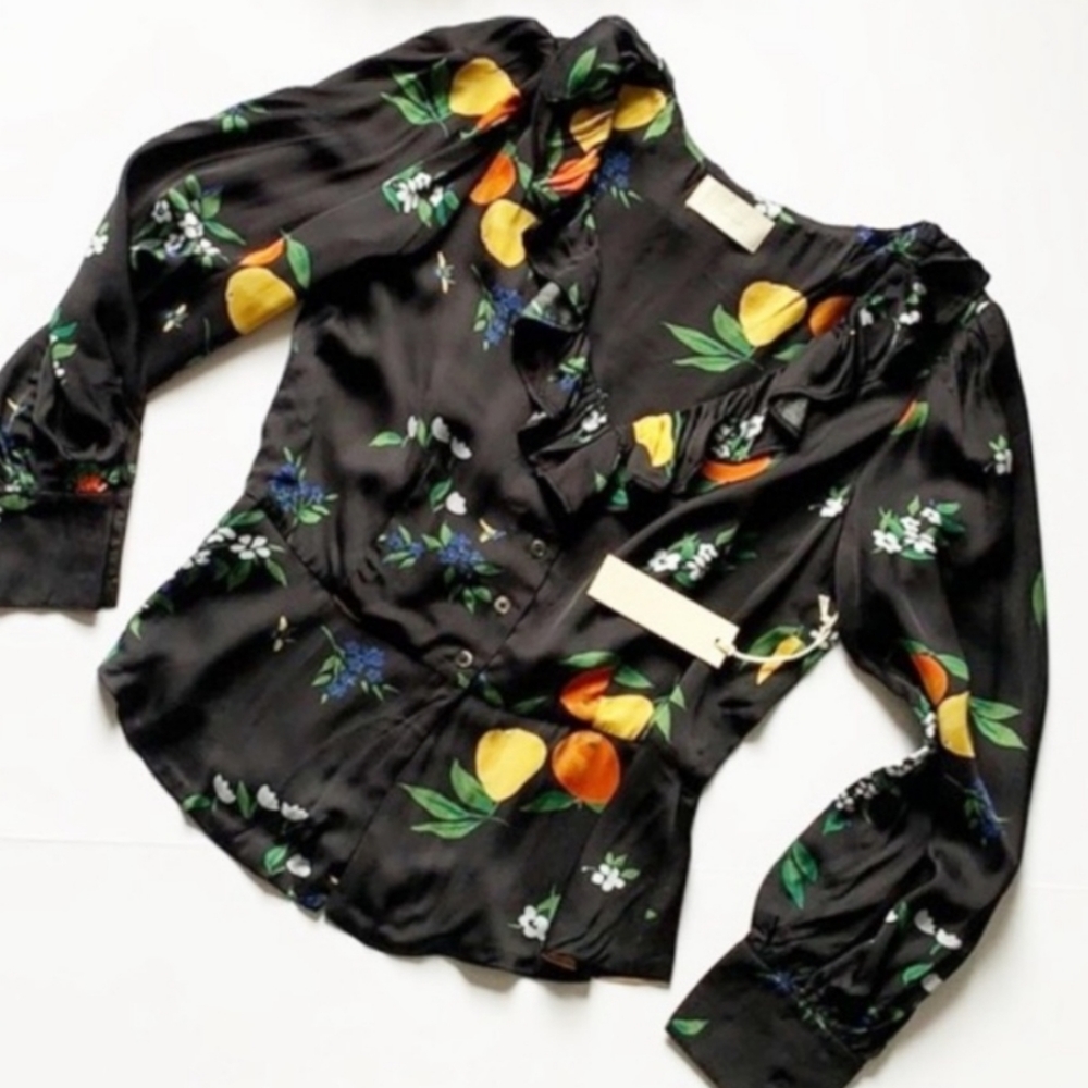 NWT Capulet Stevie Ruffle Blouse Size M Gorgeous Lemon Florals Anthropol…